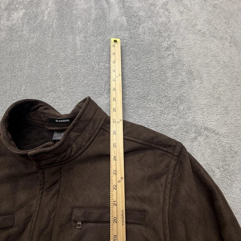 Claiborne Jacket Mens XL Brown Faux Suede Fleece Lined Full Zip Bomber‎ Winter